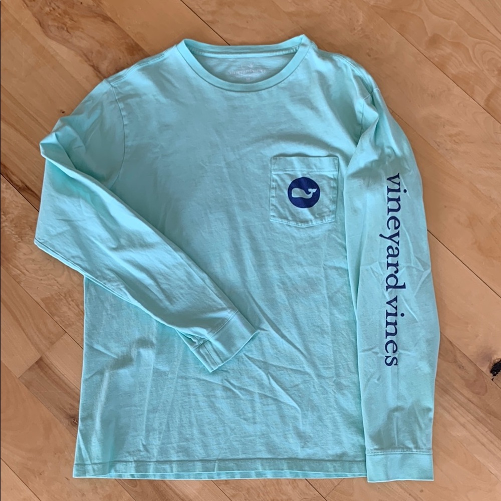 Vineyard Vines Aqua Long Sleeve Pocket Shirt (M)